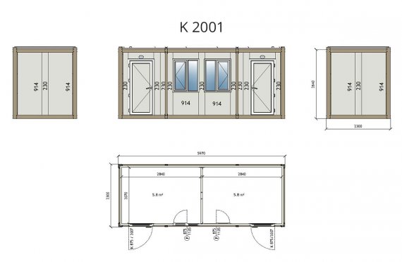 Flat Pack Kontor Container K2001
