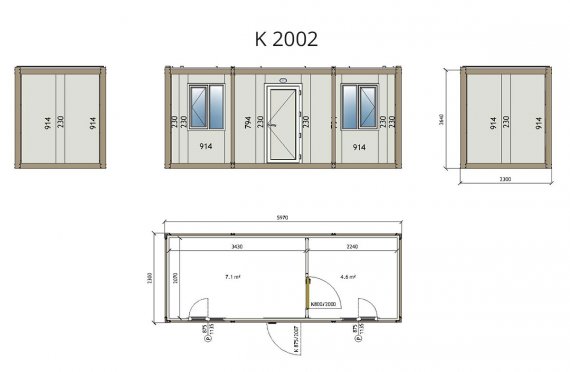 Flat Pack Kontor Container K2002