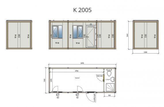 Flat Pack Kontor Container K2005