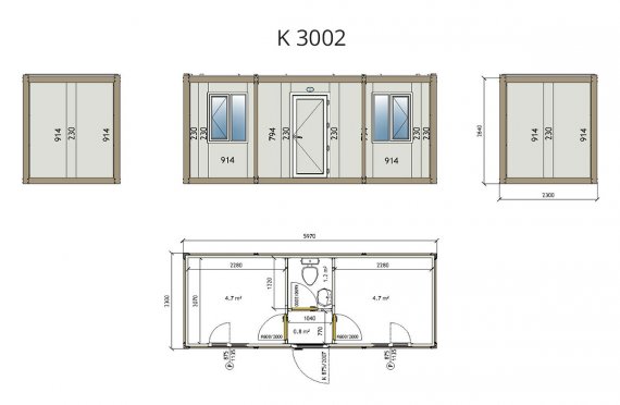 Flat Pack Kontor Container K3002