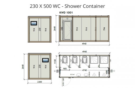 KW6 230X500 WC - Dusch Container